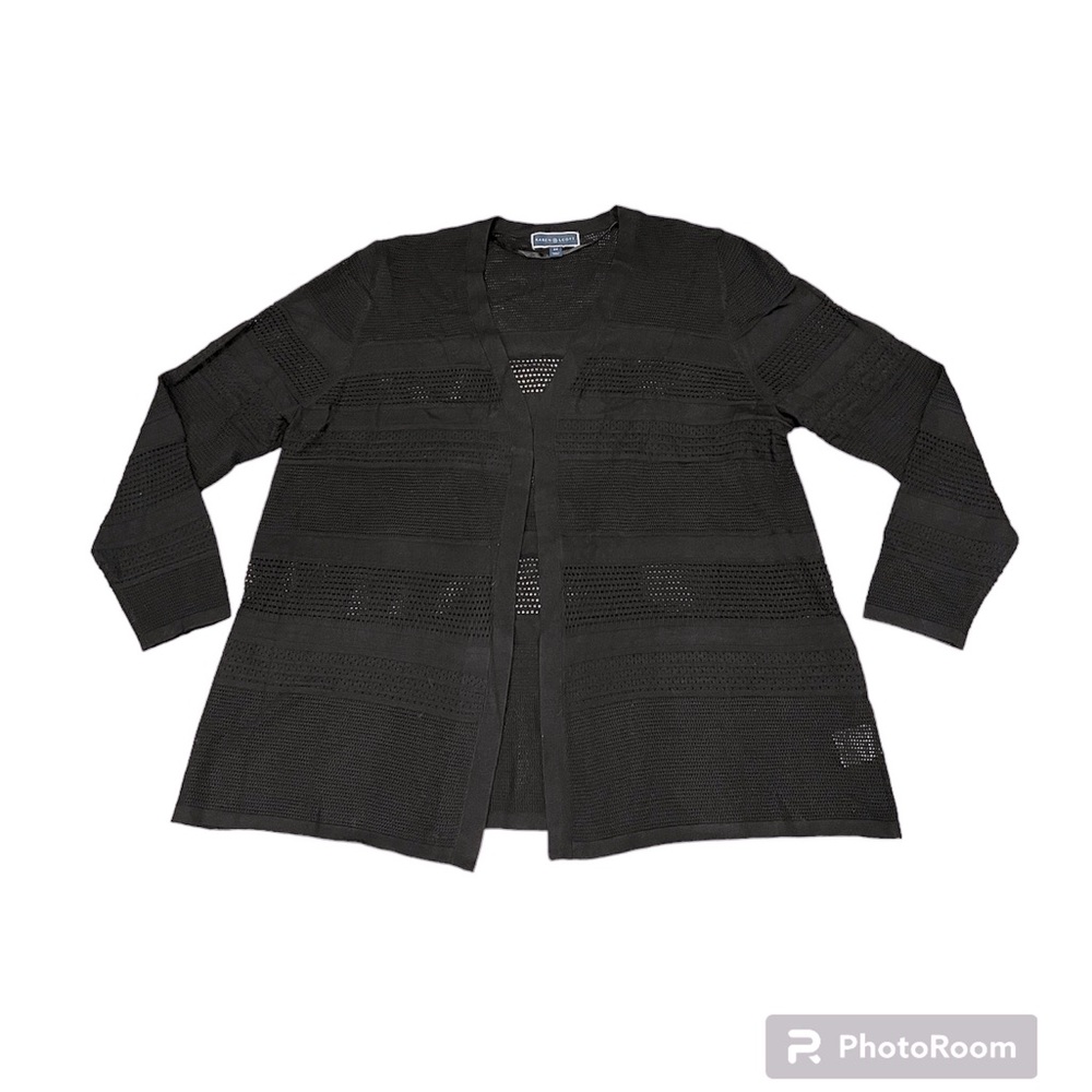 Karen Scott Black Lightweight Open Pointelle Cardigan Sweater Size 2X
